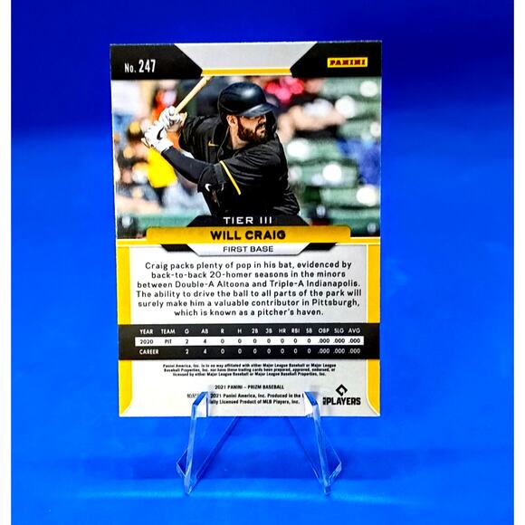 Will Craig RC #247 Panini Prizm 2021 Pittsburgh Pirates - Picture 7 of 8